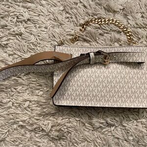 Michael Kors Monogram Cream and Gold Shoulder Bag NEW